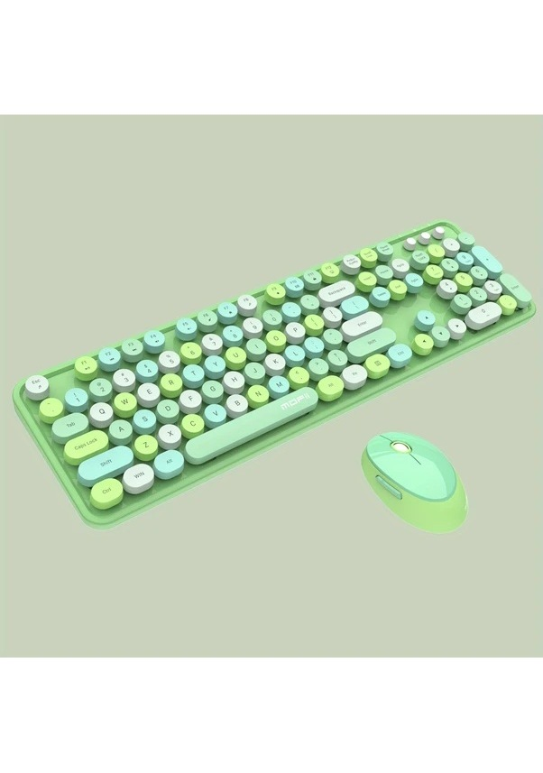 Bilişim Burada Mofii Sweet Serisi Retro Yuvarlak Tuşlu Yeşil Kablosuz Klavye Mouse Set Türkçe 